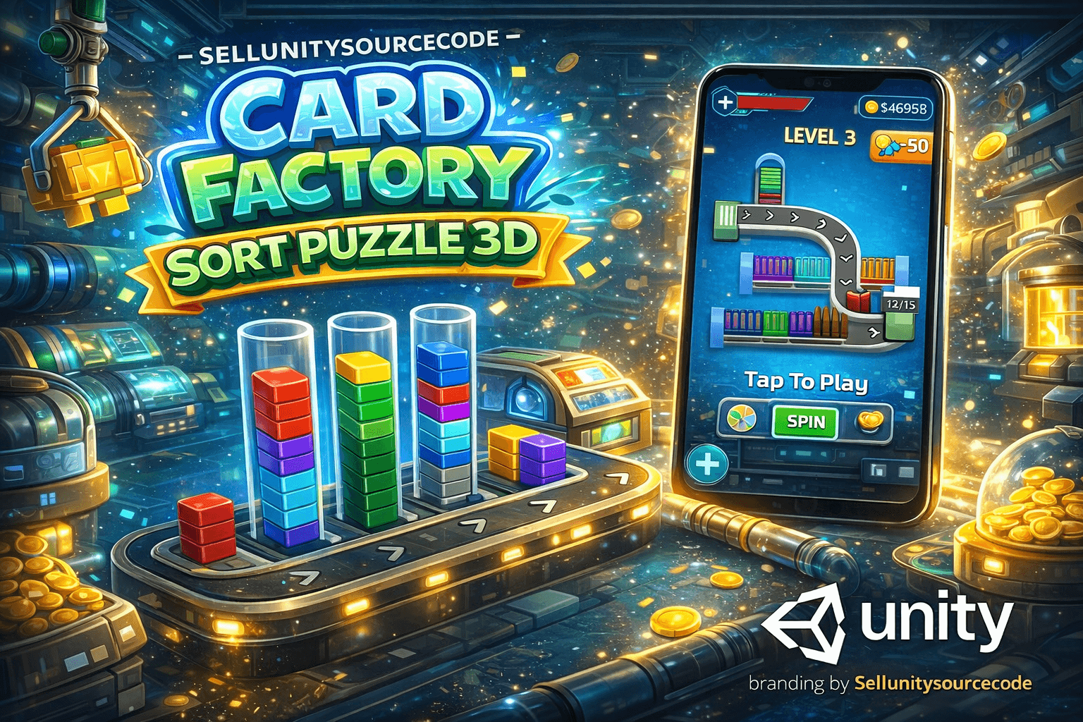 Card Factory Sort Puzzle 3D – Unity Game Source Code source code