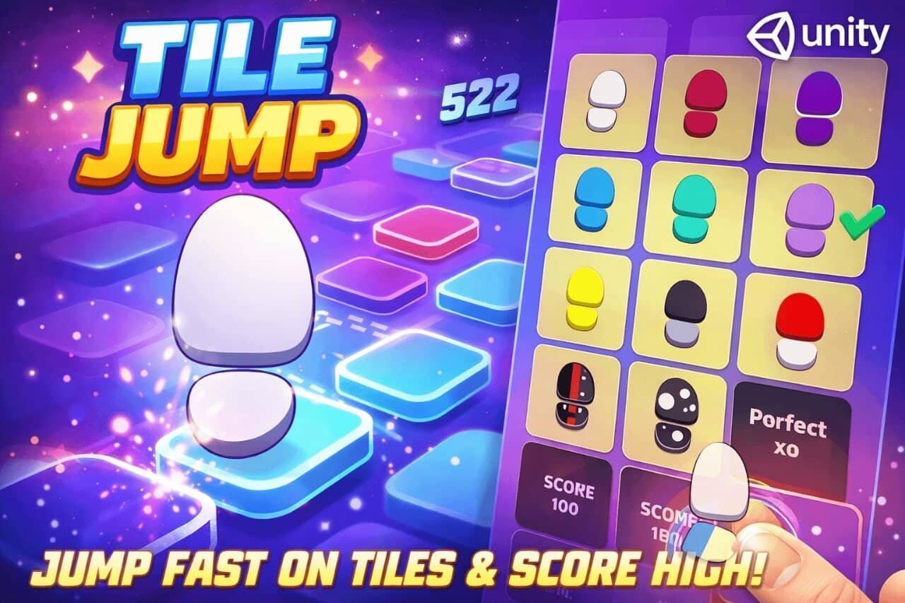 Tile Jump: Endless Arcade Game Unity Source Code source code