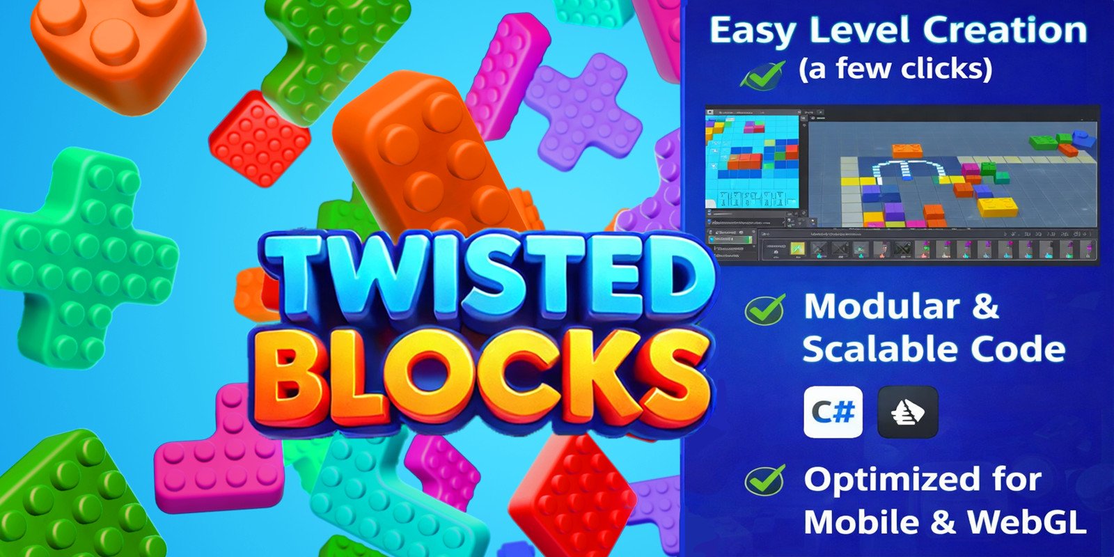 Twisted Color Block Puzzle Unity Source Code – Scalable Block Jam Template source code