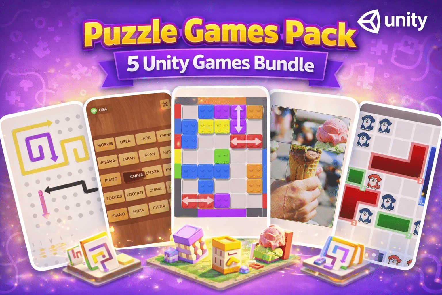 Ultimate Puzzle Games Pack – 5-in-1 Premium Unity Game Bundle source code